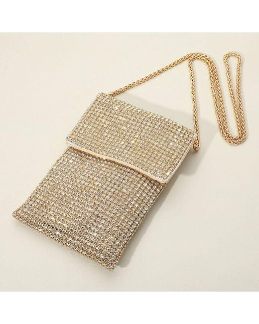Fashnzfab Natural Rhinestone Mesh Crossbody Mini Pouch Crossbody Bag