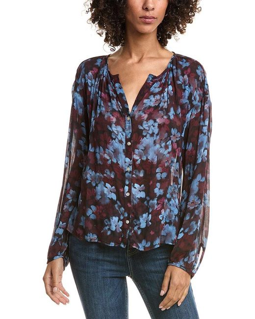 Bella Dahl Blue Shirred Blouse