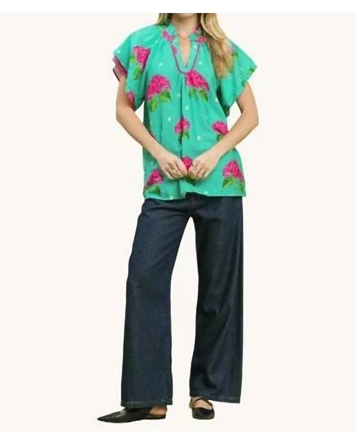 Umgee Blue U-Neck Frill Collared Top