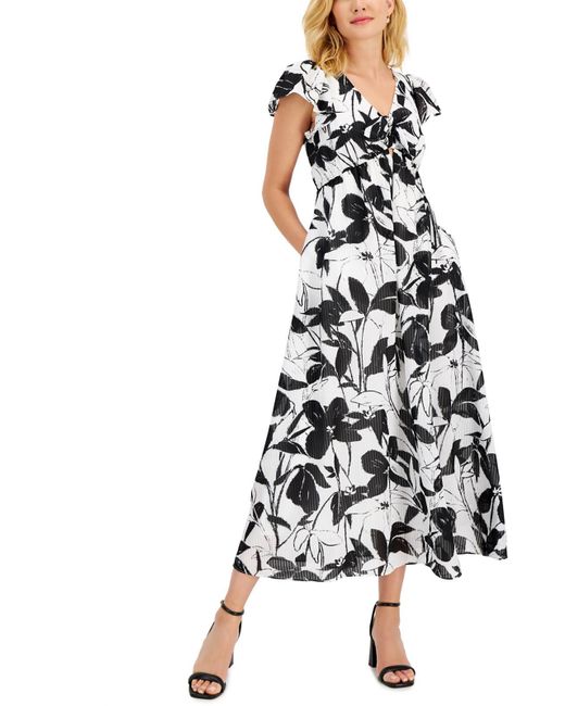 Taylor White Petites Chiffon Shadow Stripe Maxi Dress