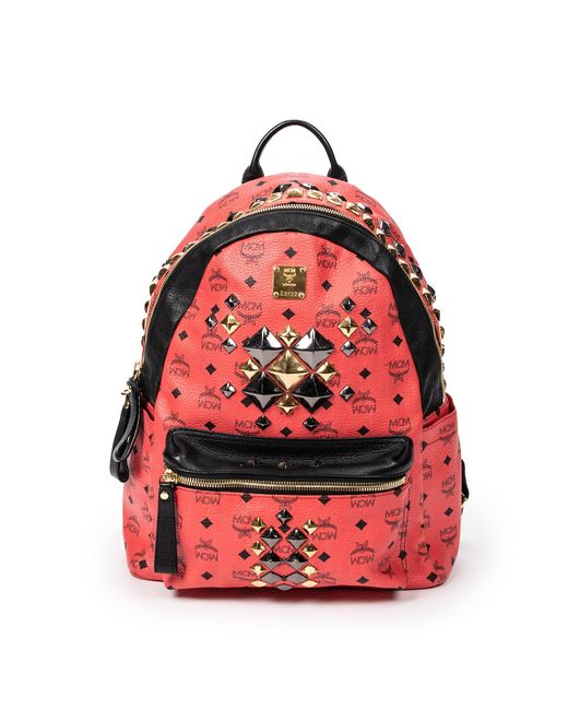 MCM Red Large Stark Front Studs Backpack