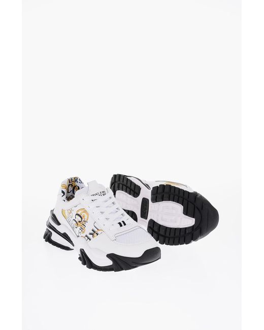 Versace White Jeans Couture Leather Sneakers With Baroque Detail 6Cm for men