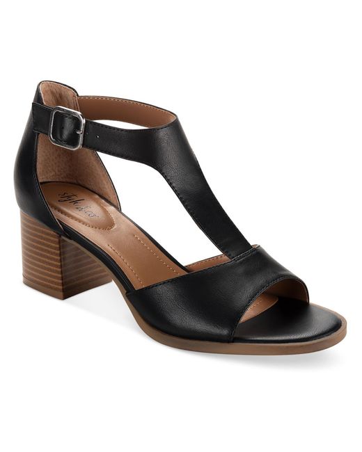 Style & Co. Brown Kendaall Faux Leather Open Toe T-strap Sandals