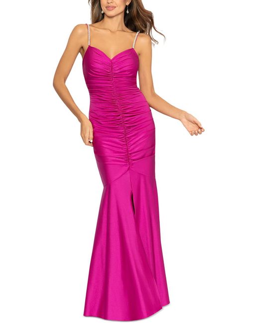 Xscape Pink Satin Long Cocktail And Party Dress