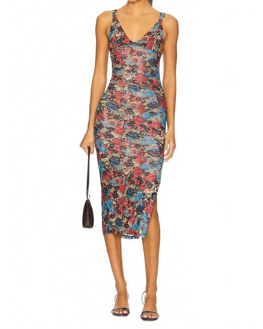 Free People Black Long Live Printed Mesh Slip Dress