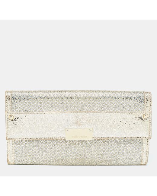 Jimmy Choo Metallic Glitter And Leather Reese Continental Clutch