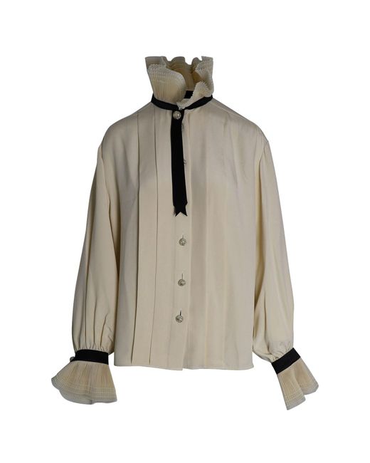 Chanel Natural Ruffled Collar Buttoned Blouse