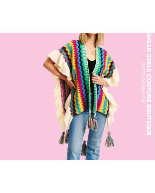 Love Sense Pink Sassy Kimono Style Poncho With Ruffle