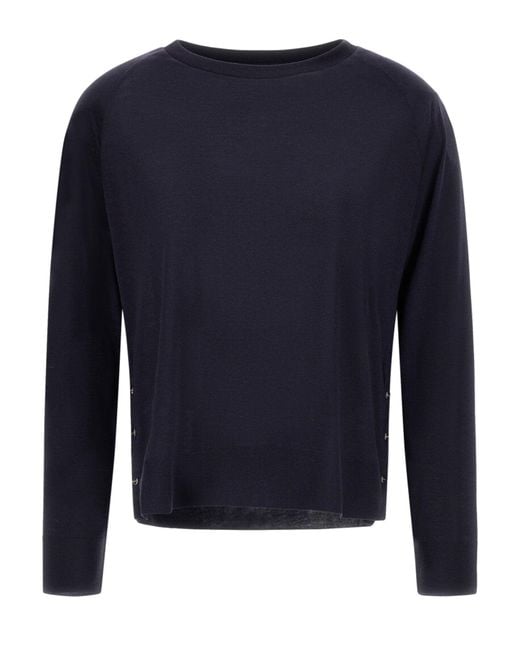 Herno Blue Cropped Sweater With Snap Button Details