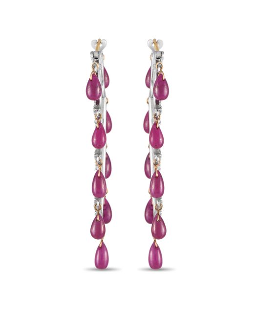 Non-Branded Pink Lb Exclusive 14k Yellow And Silver 1.29ct Diamond And Ruby Dangle Earrings Mf02-020124