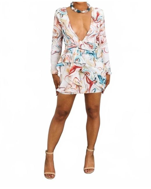 SurelyMine White Marble Muse Ruched Mini Dress