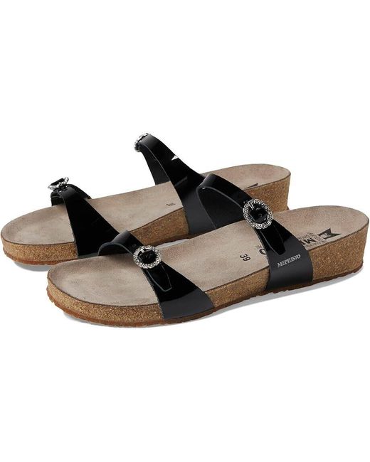 Mephisto Black Idelya Sandals 10 Patent Leather Adjustable Strap Khd1154