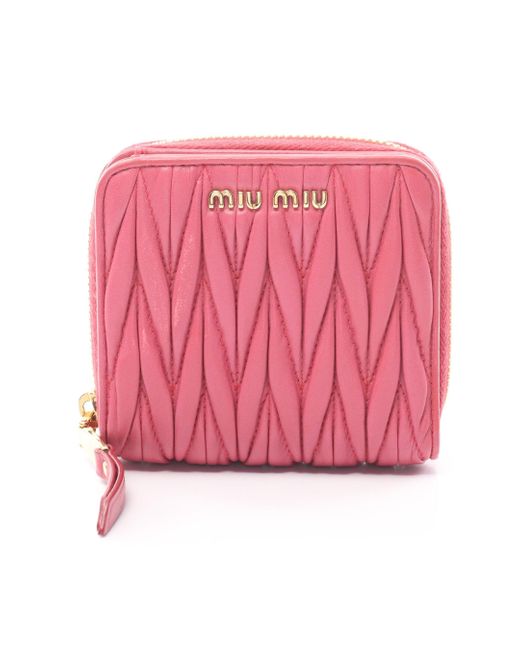 Miu Miu Matelasse'1 Matelasse Bi-fold Wallet Leather Pink