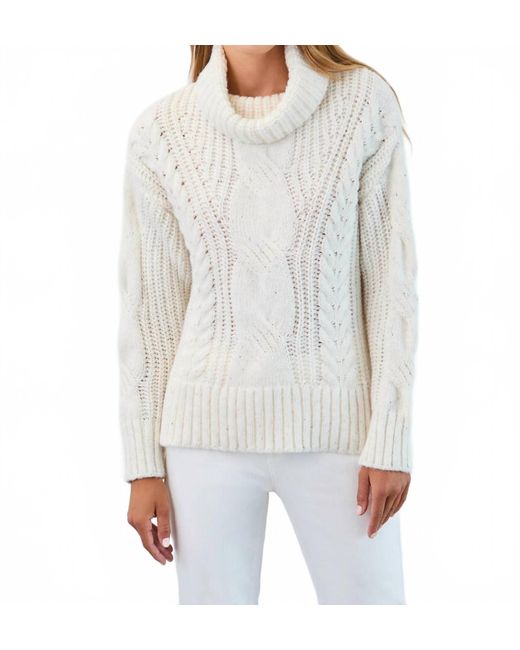 Fdj White Cowl Neck Cable Sweater