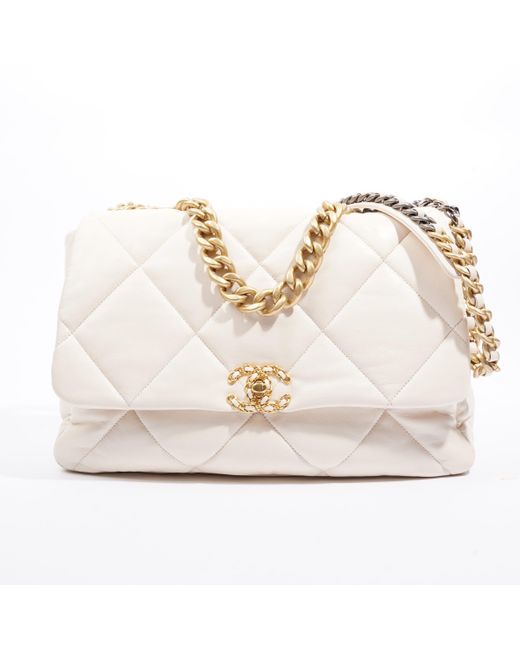 Chanel White 19 Maxi Cream Lambskin Leather Shoulder Bag