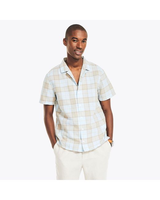 Nautica White Sustainably Crafted Plaid Short-sleeve Shirt for men