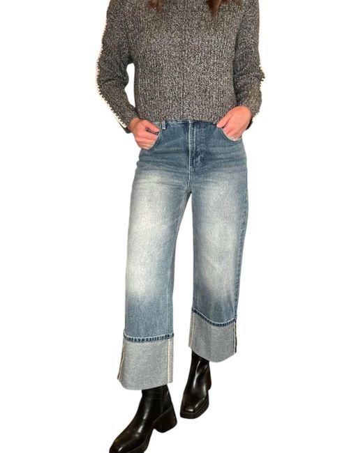 Miou Muse Blue Straight Leg Cuffed Jean