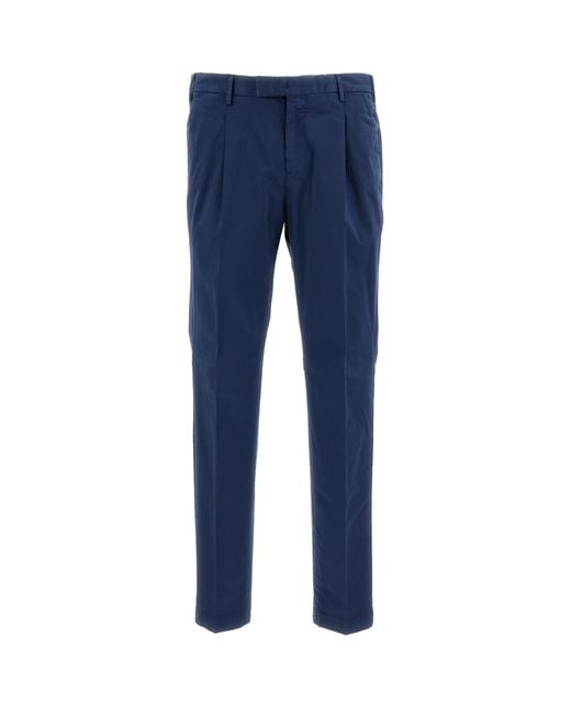 PT01 Men's Blue Slim-Fit Stretch Cotton Gabardine Pants With Tailored Design