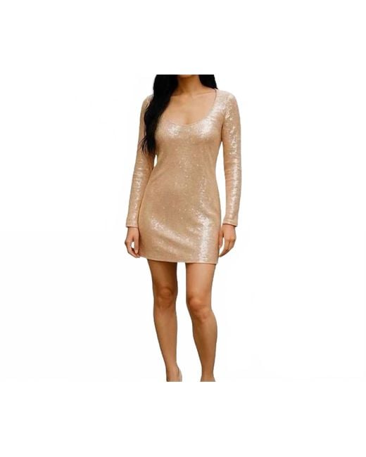 Rumored Mackie Sequin Long Sleeve Mini Dress in Natural | Lyst