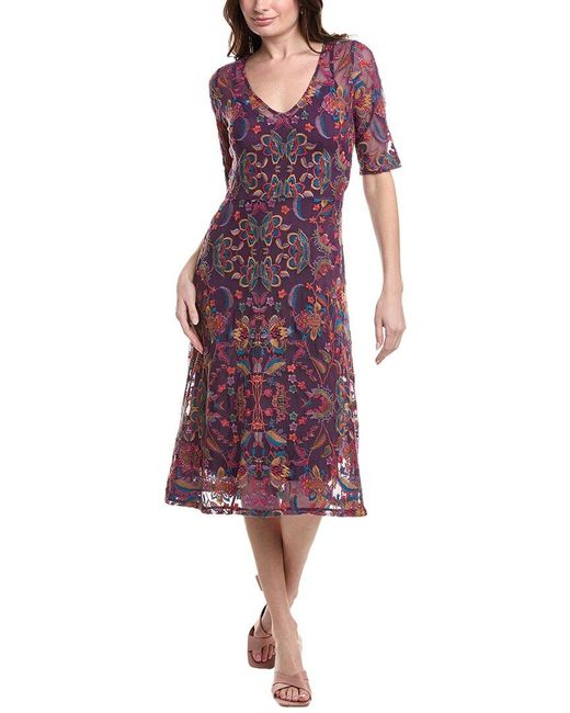Johnny Was Purple Jade By Sayler Mesh Midi Dress