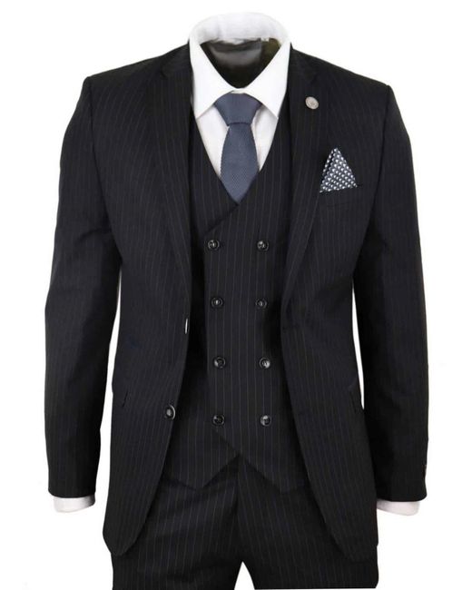 Oliver Tweed Black 3 Piece Pinstripe Retro Suit for men