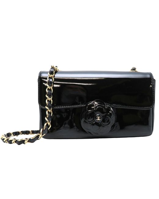Chanel Black Camellia Patent Leather Shoulder Bag (pre-owned)