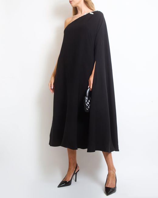 Valentino Black Embellished One-shoulder Silk-cady Dress
