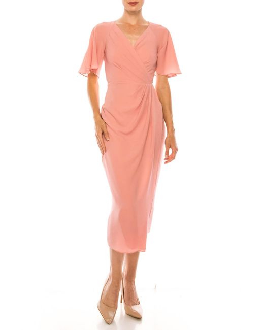 Maggy London Multicolor Short Sleeve Wrap Midi Dress