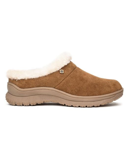 Minnetonka Brown Suede Faux Fur Lined Moccasin Slippers