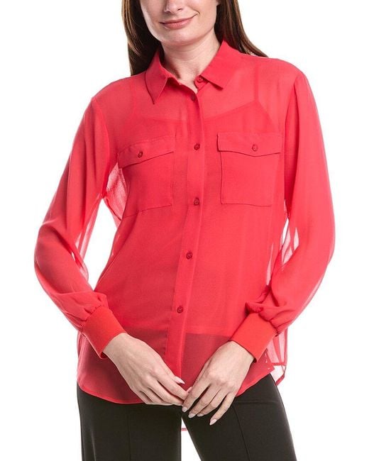 DKNY Red Button Down Chiffon Top