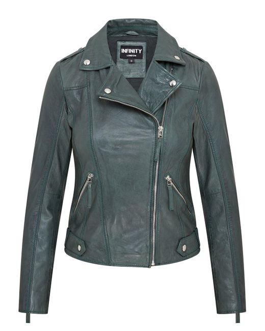 Infinity Leather Green Biker Leather Jacket