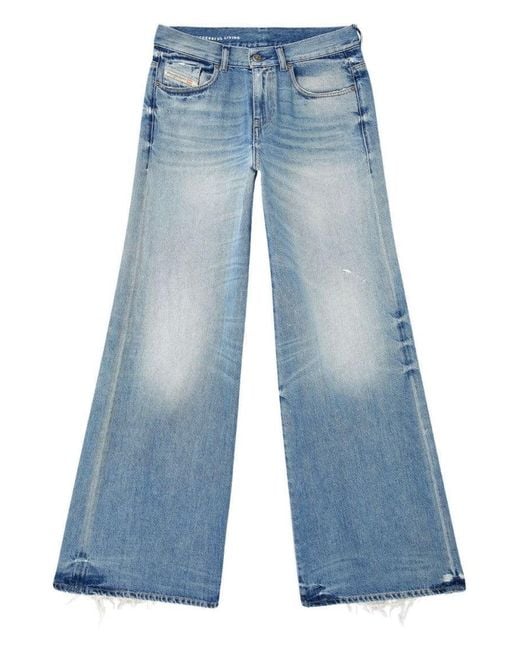DIESEL Blue Wide-Leg Jeans With Faded Wash And Classic Five-Pocket Design