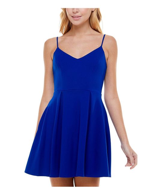 B Darlin Blue Juniors Pocket Short Fit & Flare Dress
