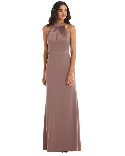 After Six Purple High-neck Open-back Maxi Dress With Scarf Tie