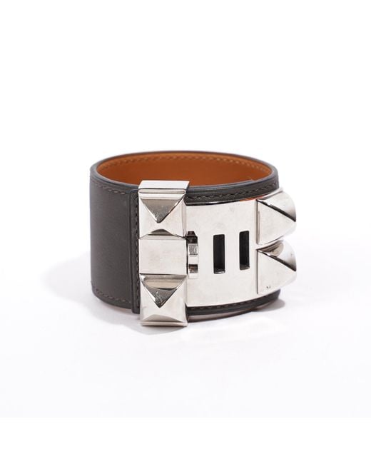 Hermès Brown Collier De Chien Bracelet / Silver Leather Small