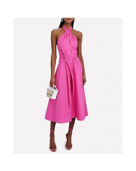 Staud Pink Kai Midi Length Stretch Cotton Halter Dress