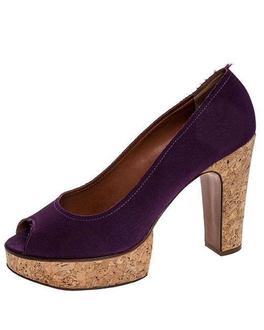 Lanvin Purple Canvas Peep Toe Platform Pumps
