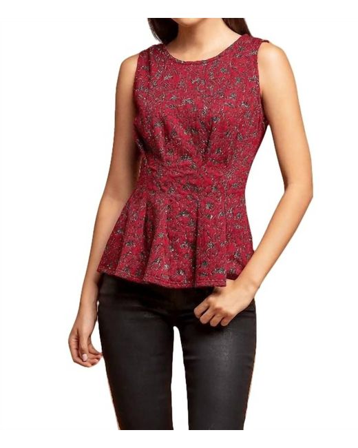Eva Franco Red Metallic Peplum Top