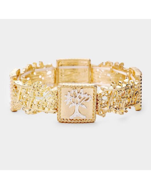 Fashnzfab Metallic Embellished Tree Of Life Metal Stretch Bracelet Worn, Worn