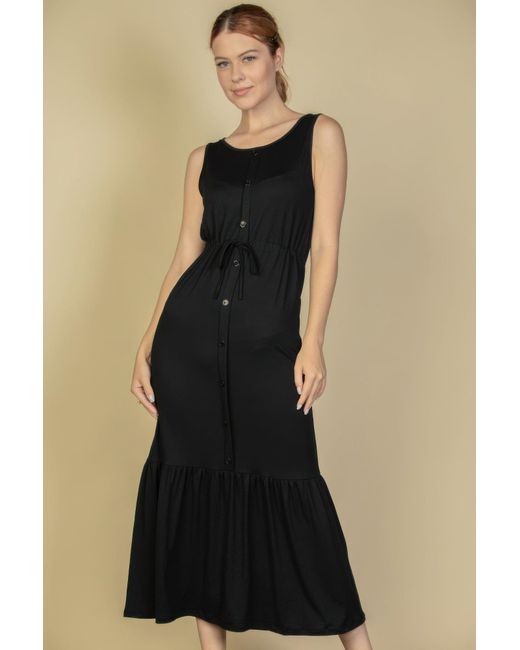 TRUEDAMES Blue Button Front Tie Waist Sleeveless Maxi Dress