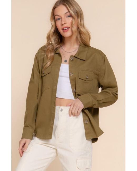 TRUEDAMES Natural Button Down Cotton Denim Shacket