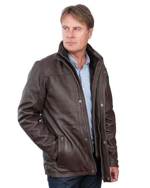 Infinity Leather Brown Warm Mid-Length Biker Jacket for men