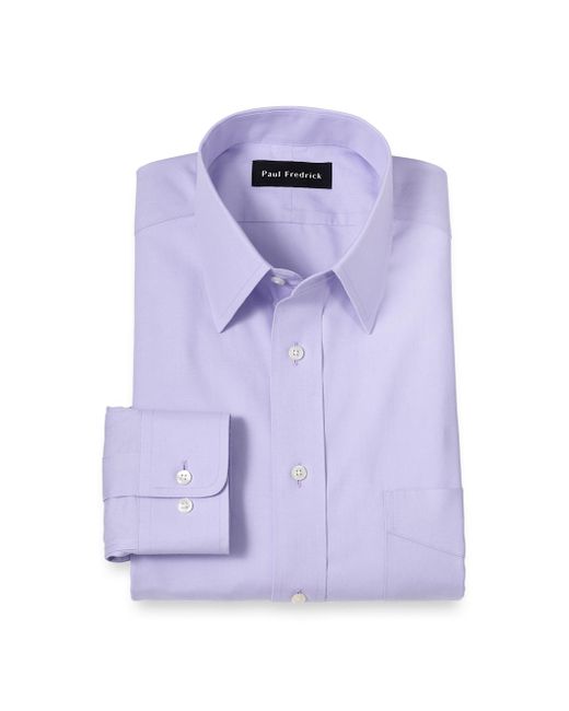 Paul Fredrick Purple Tailored Fit Non-Iron Cotton Pinpoint Solid Point Collar Dress Shirt for men