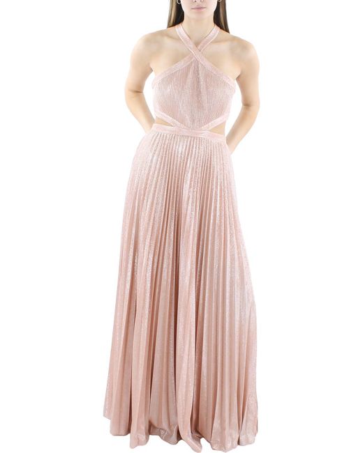 BCBGMAXAZRIA Pink Metallic Cut-out Evening Dress