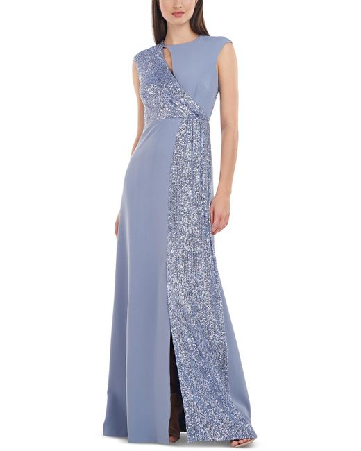 JS Collections Blue Sequined Cut-out Evening Dress