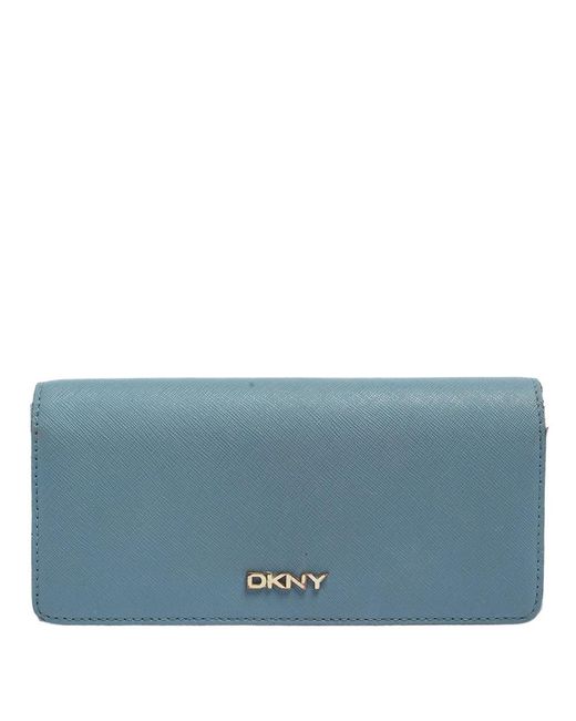 DKNY Blue/beige Saffiano Leather Flap Continental Wallet