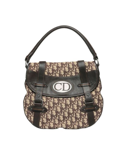 Dior Black Brown Oblique Canvas And Leather Cd Logo Flap Hobo Bag