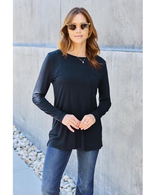 TRUEDAMES Blue Full Size Round Neck Long Sleeve Top