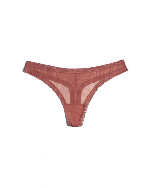 Blush Lingerie Red Mesh Lace Trim Thong Panty