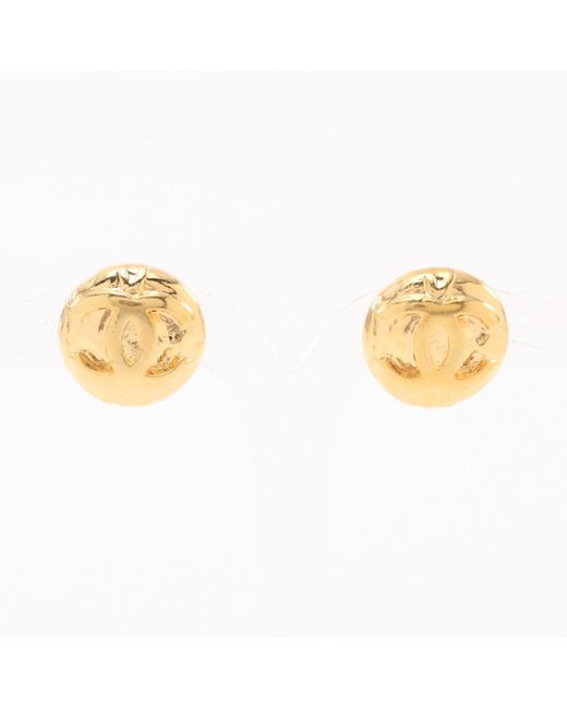 Chanel Metallic Coco Mark Earrings Gp Gold 96a